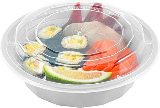 Restaurantware Asporto 16 Ounce Round Take Out Containers, 100 Food Containers With Lids - Microwavable, Disposable, Silver Plastic To Go Food Containers, No BPA, For Take Out And Delivery
