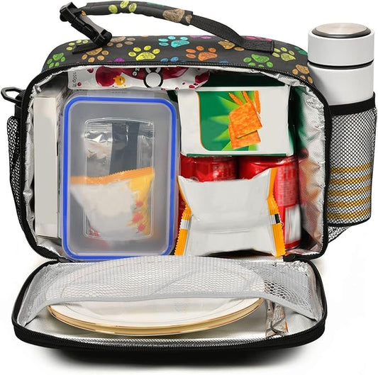 Paw Prints Kids Lunch Bag Dog Insulated Lunch Bags Reusable Lunch Box Lunch Tote Bag for School Office Work Picnic