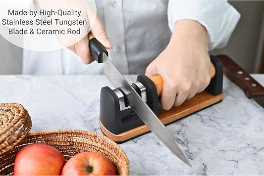 10-Piece Wooden Handle Kitchen Utensils Set, Stainless Steel Cooking Utensils Set, Ergonomic Design, Durable and Comfortable Grip With Knife Sharpener, Garlic Press, Can Opener, Pizza Cutter