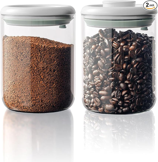 Coffee Bean Container Airtight Coffee Storage Containers Pop Up Coffee Canister High Borosilicate Glass Coffee Jar Air Tight Containers for Coffee 300g 900ml*2 Gray
