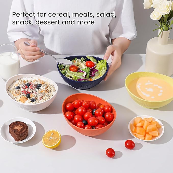 Unbreakable Cereal Bowls, 26 OZ Wheat Straw Bowl Set of 4, Microwave and Dishwasher Safe Bowls for Kitchen, Lightweight Serving Bowl for Cereal, Oatmeal, Salad (Mondrian Series)