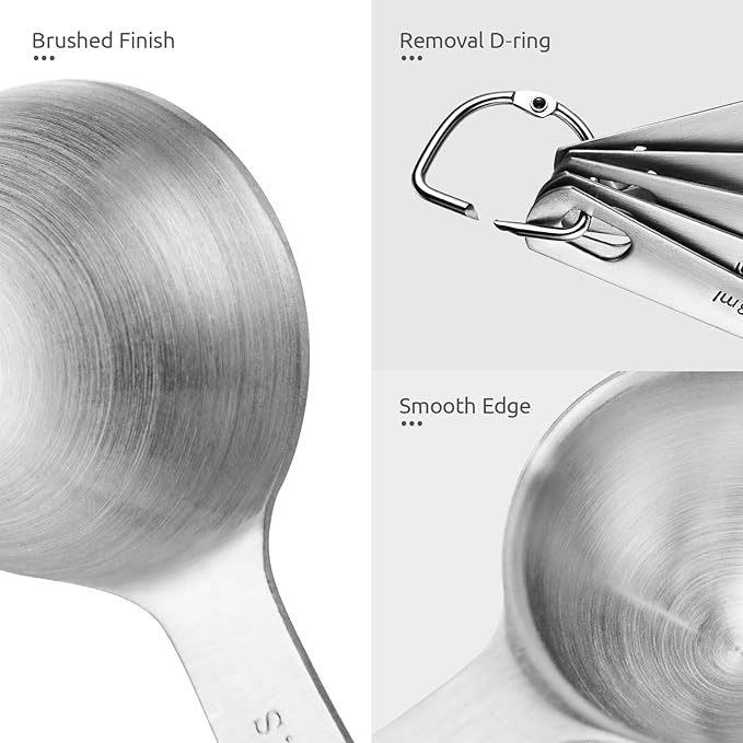 18/8 Stainless Steel Measuring Spoons Set for Dry and Liquid Ingredients (Set of 5), and 18/10 Stainless Steel Balloon Whisk for Kitchen Cooking with 12 Flex Wires (Aqua Sky)
