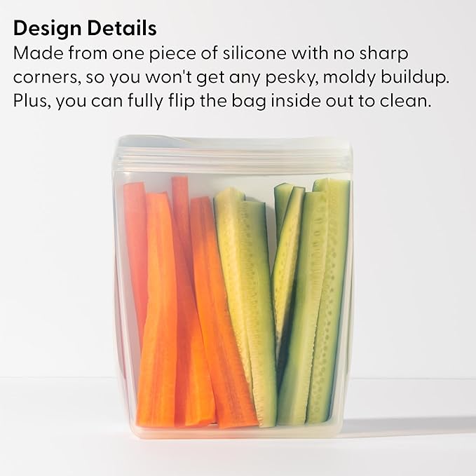 W&P Porter Silicone Reusable Storage Bag, Sandwich (50oz Stand-Up), Charcoal, Food Storage Container, Microwave and Dishwasher Safe, Easy Cleaning