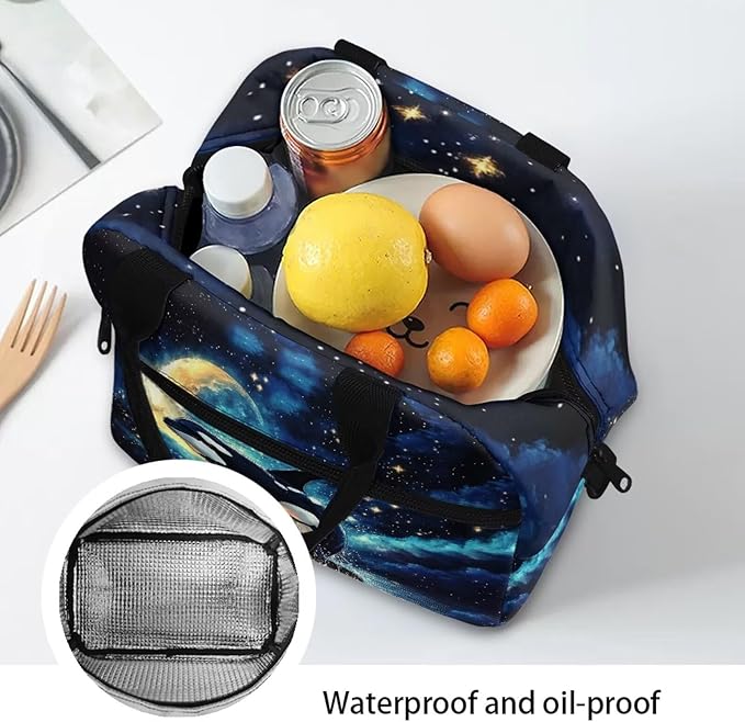 Showudesigns Killer Whale Lunch Box for Teen Girls Middle School Kids Lunch Bag 10-12 12-14 Insulated Lunchbox Purse with Adjustable Shoulder Strap Thermal Meal Organizer Blue