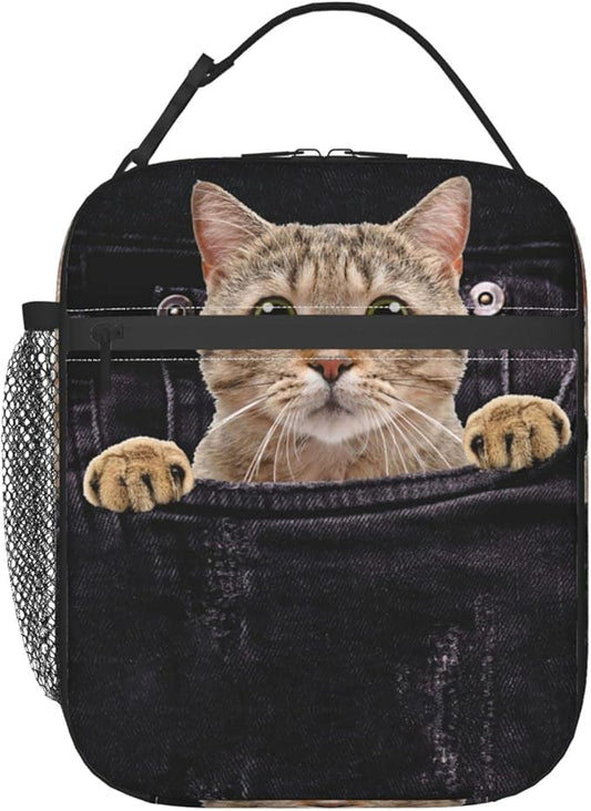 YETTA YANG Cute Funny 3d Cat Portable Lunch Bag Insulated Lunch Box Reusable Totes For Women Men Work Picnic Camping