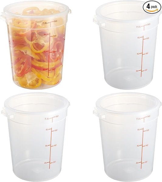 CURTA 8 Quart Translucent Round Food Storage Container with Lid, Pack of 4 – NSF Listed, BPA-Free, Commercial-Grade Polypropylene, Freezer & Dishwasher Safe, Non-Stick, Easy-Read Graduations