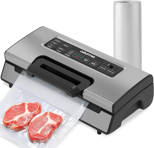 Food Vacuum Sealer Machine | High Vacuum Speed at 15 L/minute | Compact & Portable Vacuum Sealer for Food | Built-in Cutter & Roll Bag Storage | Food Bag Sealer with Stainless Steel Cover | Gourmia