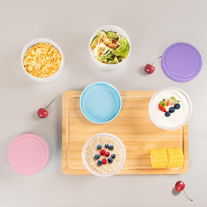 8 Oz Plastic Containers with Lids, 15 Pack 1-Cup Reusable Small Freezer Storage Containers with Screw Top for Food Snack Portion Meal Prep, Ultra Thick, Microwave Freezer Dishwasher Safe, 5 Colors