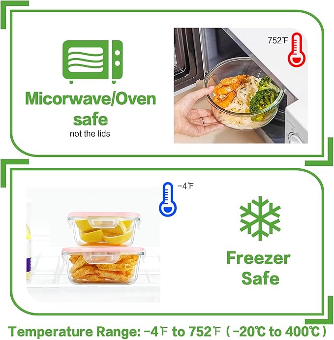 HOMBERKING 24pc Glass Food Storage Containers with Lids, Glass Meal Prep Containers, Airtight Glass Bento Boxes, BPA Free & Leak Proof, Pantry Kitchen Storage(12 lids & 12 Containers) - Pink