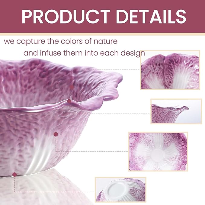 KXZ Purple Cabbage ramen Bowl -16 oz pasta bowl, dishwasher and microwave safe, perfect for salads, party fruit bowls, ceramic pho soup bowls