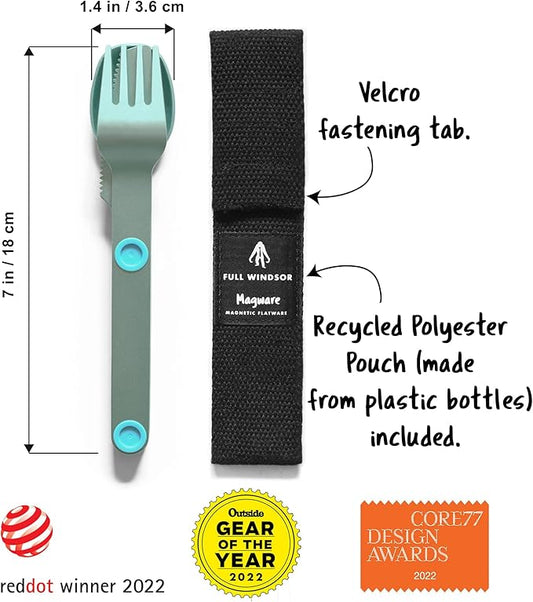FULL WINDSOR – MAGWARE- Magnetic Camping Cutlery Set- Travel Silverware with case, Kids Lunch Box Set, Outdoor Flatware Utensils, Portable Repurposable Essentials Knife, Fork & Spoon- Turquoise (3PCS)