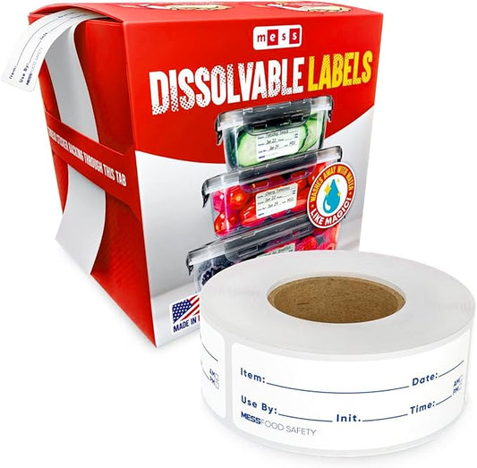 MESS Dissolvable Food Labels, 1x3, 200/Roll - Dissolves in 30 Seconds or Less - Removable Mason Jar Labels – Freezer, Canning & Kitchen Organization