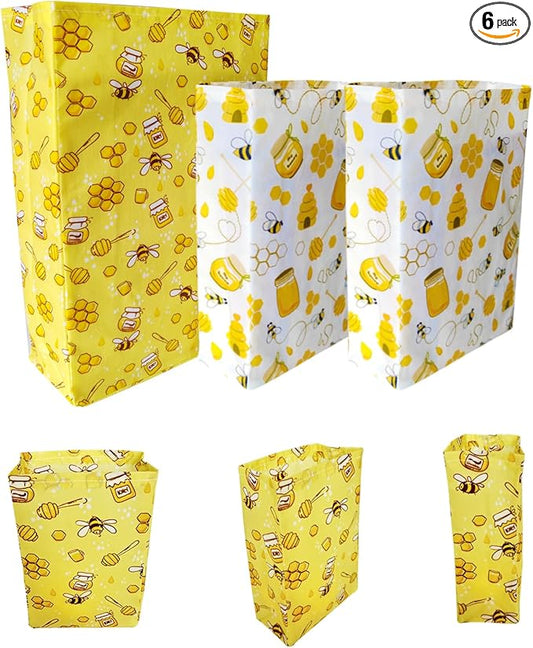 6 Pack Sealable Reusable Beeswax Food Bags, Sustainable Food Storage Containers, Easy to Clean, Easy to Use, Alternative to Plastic