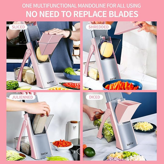 Mandoline Slicer for Kitchen，Bigger Entrance Vegetable Potato Slicer Chopper，Strips Julienne Dicer Adjustable Thickness for Kitench Fast Meal Prep-Pink