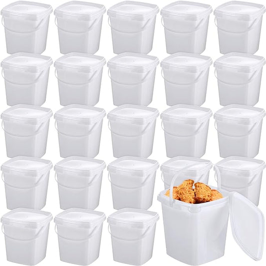 Mifoci 24 Pcs Plastic Food Containers Ice Cream Buckets with Lids and Handle Reusable Square Deli Containers Freezer and Microwave Safe for Kitchen Food Drinks Storage(67 Oz/ 2 Qt / 0.5 Gallon)