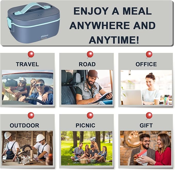 120W 12V/24V/110V/220V Electric Lunch Box for Adults | 1.8L+0.45L Dual-Lid Hot Lunch Box For Adults, with Spoon, Fork & Insulated Bag