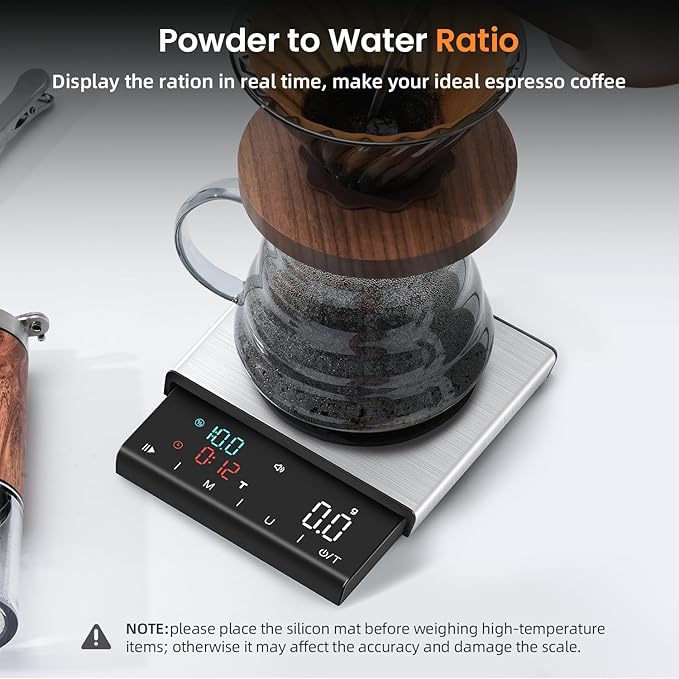 Coffee Scale with Timer, 0.1g High Precision Espresso Scale, Pour Over Coffee Weight Scale Rechargeable Coffee Scale for Espresso with Color LED Display, Touch Sensor, Silicone Cover-3kg/6.6lb