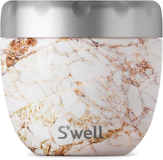 S'well Eats Stainless Steel Food Bowls, 21.5oz, Calacatta Gold, Triple-Layered Vacuum-Insulated Containers Keeps Food Cold for 11 Hours and Hot for 7 hours, Condensation Free, BPA Free