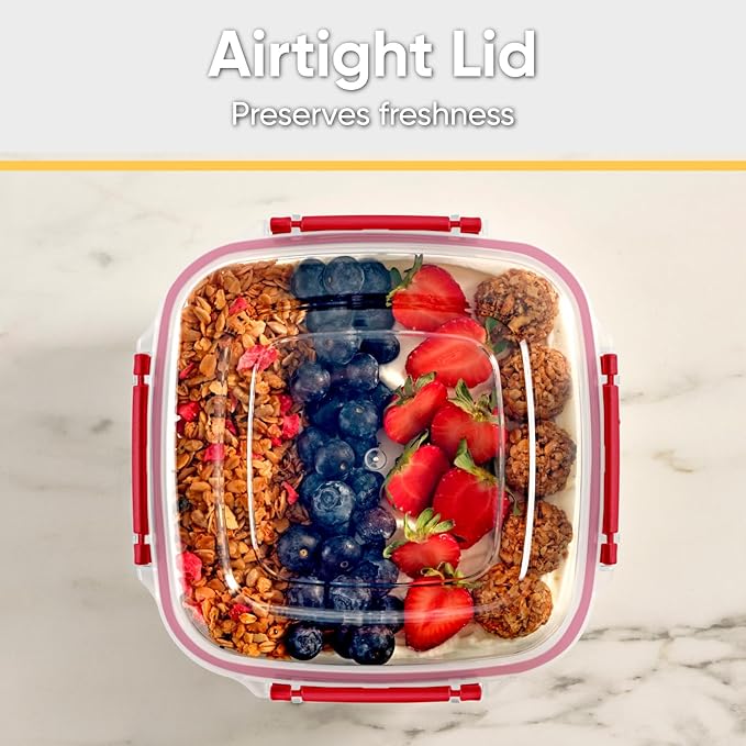 Superio Plastic Food Storage Containers with Airtight Lids, 2 Pack- 80 Oz, BPA Free, Leakproof, Stackable, Microwave, Dishwasher, Freezer Safe, Red