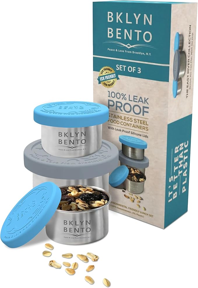 SMALL Condiment Size Leak Proof Stainless Steel Food Container | Great For Portion Control Snacks & Salad Dressing | Goes With Bento Box & Lunch Box | Dipping Container With Silicone Lids [3 PCS Set]