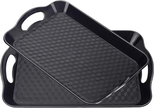 Plastic Tray with Handles, 2 Pack Multi-Purpose Rectangular Non Slip Restaurant Serving Trays Set for Parties, Coffee Table, Kitchen(9.5x14.6 inch)