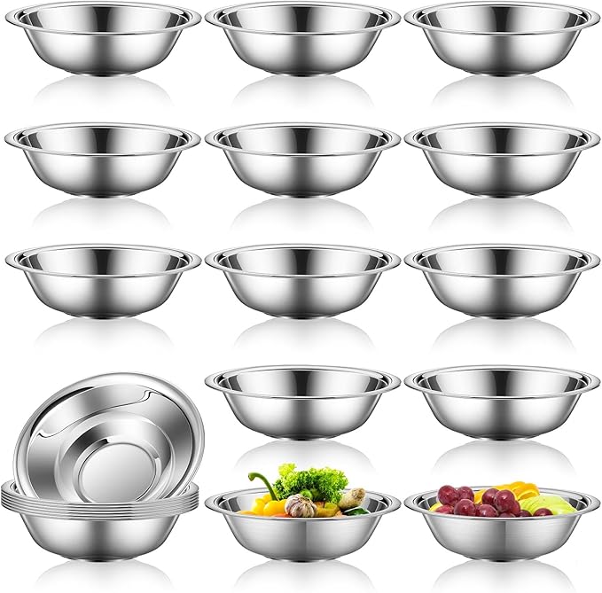 Tioncy 20 Pack Small Stainless Steel Bowls 6.3 Inch Wide Prep Bowls Stainless Steel Mixing Bowls Set for Kitchen Meal Prep Cooking Serving Baking