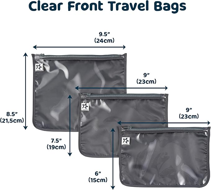 Tiny Twinkle Mess-Proof Travel Bags | TSA Airline Compliant, Zipper Closure, Clear Front Pouch, Diaper Bag Packing, Toiletry or Makeup Cosmetics Organizer