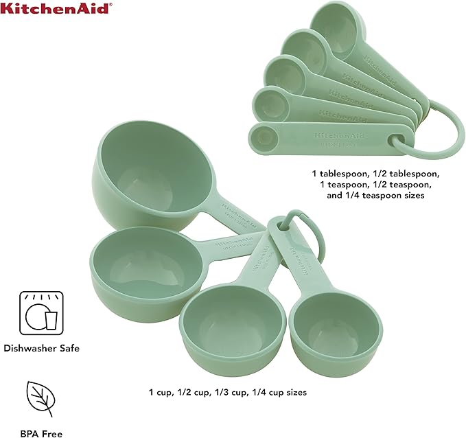 KitchenAid Classic Mixing Bowls Set of 5, Measuring Cup and Spoon Set with Soft Grip Handle, 9 Piece, Pistachio