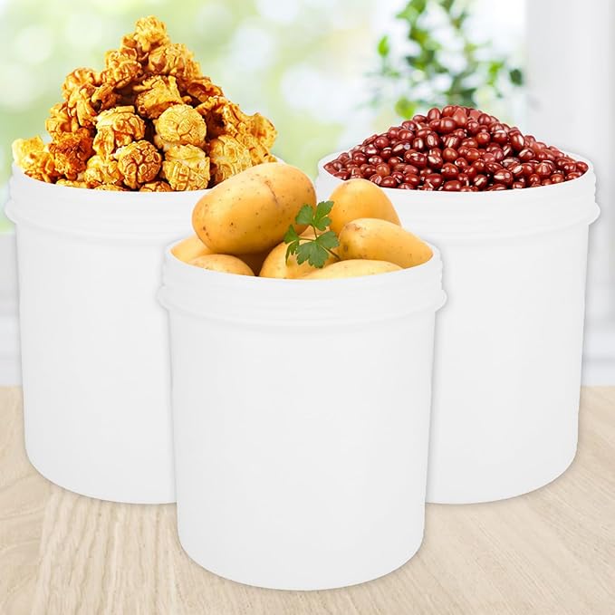 6 Pack Food Storage Containers with Screw on Lids 34 Oz Food Safe Round Plastic Containers, Freezer and Microwave Safe Storage Containers for ice Cream, BPA Free