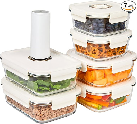 HOLDN’ STORAGE Vacuum Food Storage Containers, Set of 6 Glass Containers plus an Electronic Vacuum Pump – Keep Food Fresh Longer, BPA-Free Glass, Leak-Proof, Ideal for Meal Prep, Marinating.