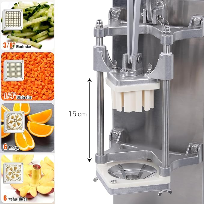 Commercial French Fry Cutter with 4 Size Blades, Stainless Steel 1/4″ 3/8″ 6 Wedges 6 Wedges to Core Chopper, Manual Potato Apple Lemon Slicer Cutting for Restaurant Home Kitchen, Sliver