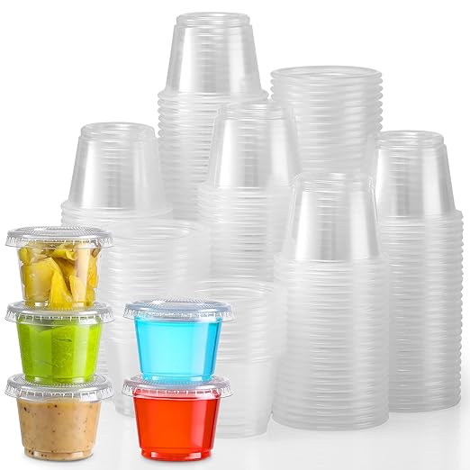 260 Sets - 1 oz Jello Shot Cups, Small Plastic Containers With Lids, Airtight and Stackable Portion Cups for Salad Dressing, Dipping Sauce, Condiments, Lunch, Party, Trips