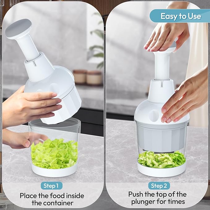 Food Chopper, Vegetable Chopper, Onion Chopper, Garlic Chopper Hand Chopper for Vegetables, Handheld Veggie Chopper, Nut Chopper, Chopper Vegetable Cutter, Dishwasher-safe (White)
