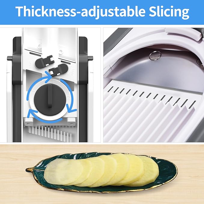 Vegetable Chopper With Adjustable Thickness - Safe Mandoline Food Slicer For Kitchen, Multifunctional Potato French Fry Cutter Onion Chopper Vegetable Cutter Slicer Dicer (Gray)