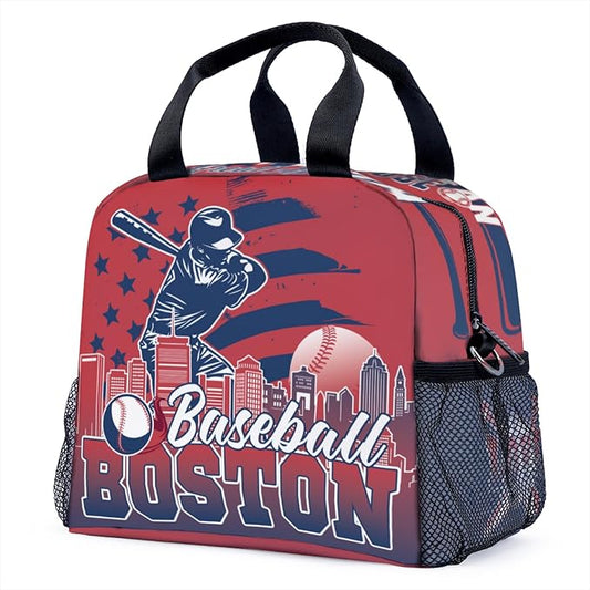 Lunch Box for Women, Insulated Lunch Bag with Adjustable Shoulder Strap, Lunch Containers for Adults, Womens Red Baseball Lunch Bags for Work, Boston