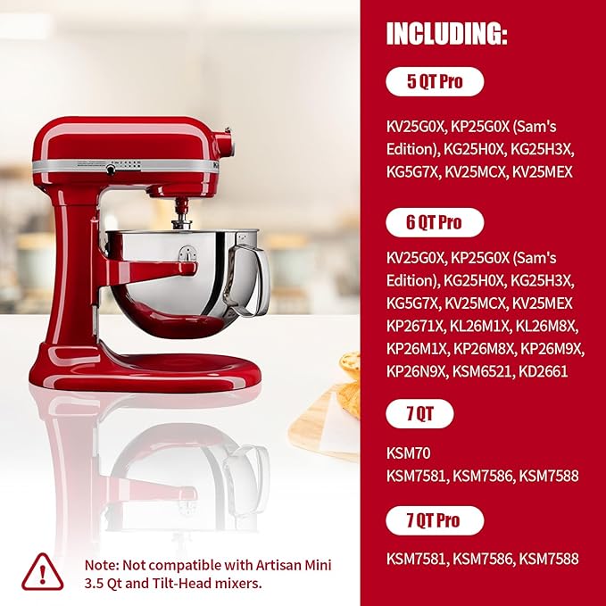 6 QT Stainless Steel Mixer Bowl Compatible With KitchenAid Lift-Bowl Stand Mixers, Large Kitchen Aid Bowls for Mixer with Ergonomic Handle