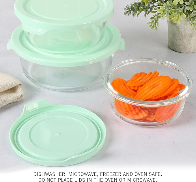 Martha Stewart Hadsell 6 Piece 32.1 oz, 22 oz, 13.5 oz Round Borosilicate Glass Storage Container Set w/PP Pop Martha Blue Lids