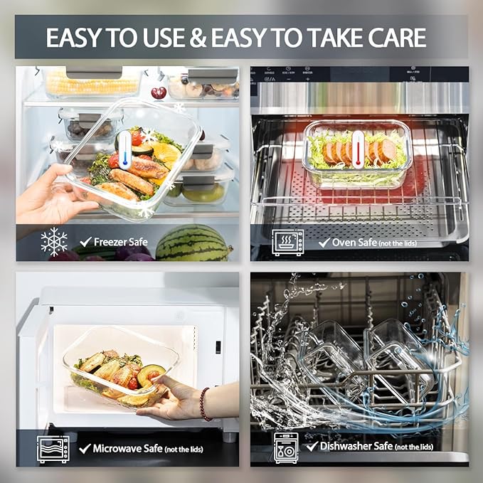 Glass Food Storage Containers with Glass Lids, Microwave Safe Glass Food Container Set, Aitight Glass Meal Prep Container Set, LeakProof, slicone sleeve,100% Plastic Free, 5 Pack 22oz