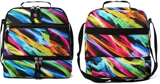 Tilami Lunch Bags Insulated Adjustable Strap Zipper, Two Compartments Cooler Bags, Bento Bags for Kids Toddlers, Colours Black