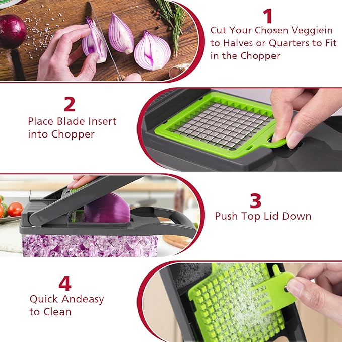 Vegetable Chopper, Pro Onion Chopper, Multifunctional 13 in 1 Food Chopper, Kitchen Vegetable Slicer Dicer Cutter,Veggie Chopper With 8 Blades,Carrot and Garlic Chopper With Container…