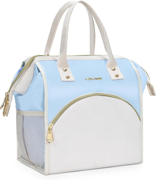 LOKASS Lunch Bag Women Insulated Lunch Box, Wide-Open Lunch Tote Bag Leak-proof Cooler Bag for Work Picnic-（Sky Blue）