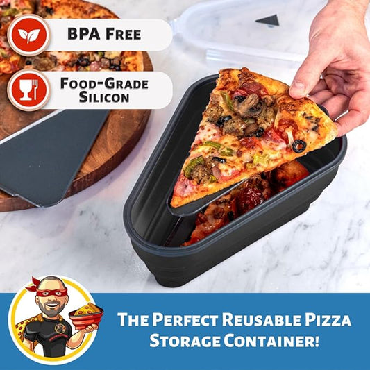 PIZZA PACK The Perfect Reusable Pizza Storage Container with 5 Microwavable Serving Trays - BPA-Free Adjustable Pizza Slice Container to Organize & Save Space, 2 Pack, Black