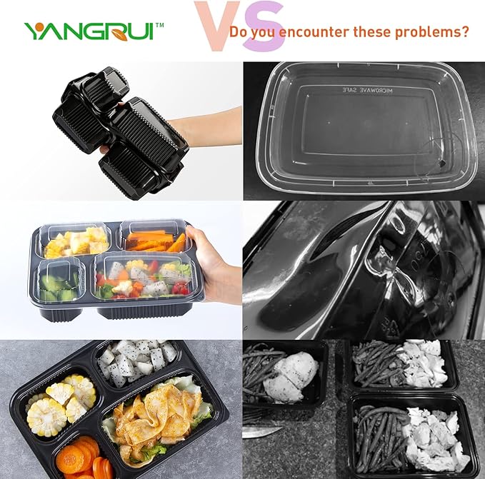 YANGRUI To Go Containers, 40 Pack (40 Trays + 40 Lids) 34oz BPA Free Reusable Bento Box Shrink Wrap Machine Washable Meal Prep Container