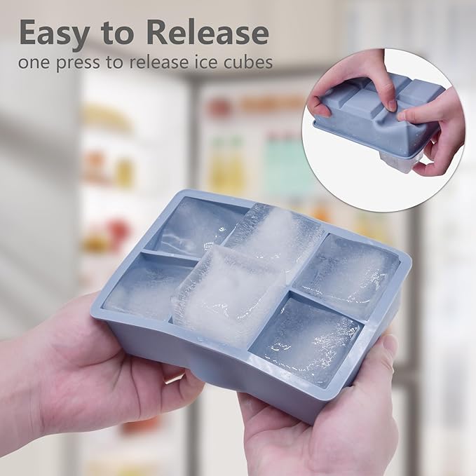 Ice Cube Tray, 3 Pack Silicone Ice Cube Molds with Removable Lid, Easy Release & Reusable Large Square Freezer Trays for Whiskey, Cocktail, Drinks, Coffee, Juice (Blue Pink Green)