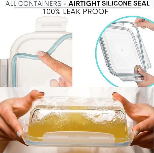 Razab 16 Pc (Set of 8) 30 Oz Glass Food Storage Containers with Lids, Airtight Large Reusable Leak Proof BPA Free Food Prep Containers, Freezer to Oven Safe