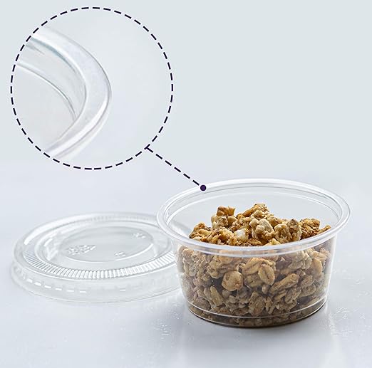 Clear Disposable Plastic Portion Cups With Lids (200 Sets - 2 Oz) - Disposable Condiment Cups, Sauce/Dip/Dressing Cups, Souffle Cups & Jello Shot Cups With Lids | Great Sampling Container