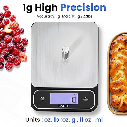 Digital Food Scale, Weighs up to 22lb, Digital Kitchen Scale with 0.01oz/1g Graduation,10kg Capacity, Waterproof Digital Kitchen Scale for Baking & Meal Prep with LCD Display