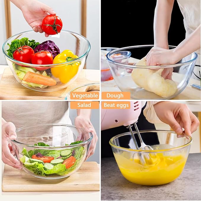 2-Pack Glass Mixing Bowls (2.85 QT, 4.76 QT) with BPA-Free Lids, Prepping and Baking Food Storage Set, Dishwasher, Microwave and Freezer Safe (2700+4500ML)
