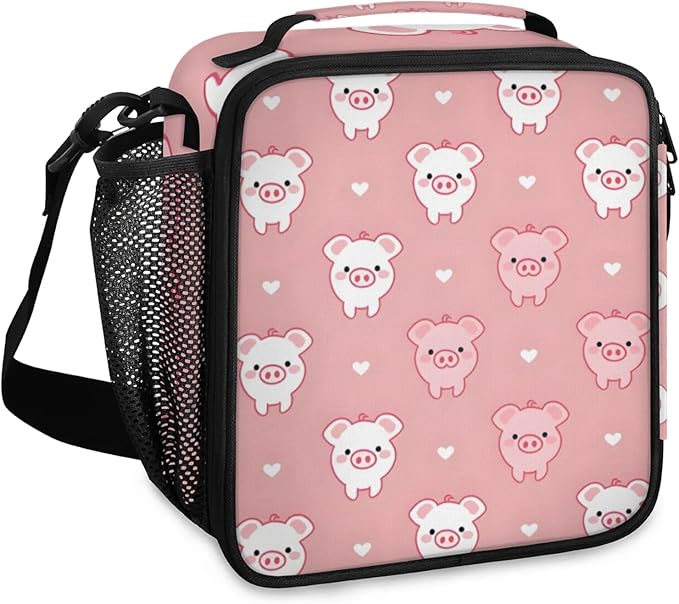 Pigs Pink Kid Lunch Bags with Shoulder Strap Insulated Lunch Boxes for Boy Girls Waterproof Thermal Cooler Tote Bag Portable Picnic Bag for School Work Outdoor Gifts