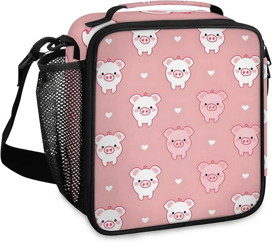 Pigs Pink Kid Lunch Bags with Shoulder Strap Insulated Lunch Boxes for Boy Girls Waterproof Thermal Cooler Tote Bag Portable Picnic Bag for School Work Outdoor Gifts